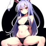 Ai Assisted Breasts Highres Medium Breasts Red Eyes Reisen Udongein Inaba Sitting Spread Legs Touhou Arms Behind Back White Outl, 3528681256