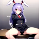 Ai Assisted Breasts Highres Medium Breasts Red Eyes Reisen Udongein Inaba Sitting Spread Legs Touhou Arms Behind Back White Outl, 3854488789