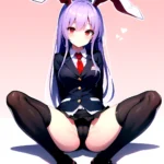 Ai Assisted Breasts Highres Medium Breasts Red Eyes Reisen Udongein Inaba Sitting Spread Legs Touhou Arms Behind Back White Outl, 422973027