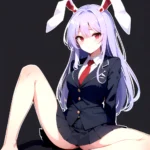Ai Assisted Breasts Highres Medium Breasts Red Eyes Reisen Udongein Inaba Sitting Spread Legs Touhou Arms Behind Back White Outl, 709707270
