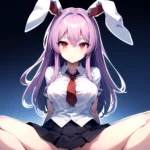 Ai Assisted Breasts Highres Medium Breasts Red Eyes Reisen Udongein Inaba Sitting Spread Legs Touhou Arms Behind Back White Outl, 909310091