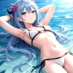 1girl Absurdres Arms Behind Head Bikini Blue Eyes Blue Hair Breasts Closed Mouth Hair Between Eyes Highres Hololive Hoshimachi S, 2062194776