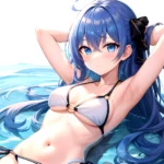1girl Absurdres Arms Behind Head Bikini Blue Eyes Blue Hair Breasts Closed Mouth Hair Between Eyes Highres Hololive Hoshimachi S, 2256341939