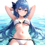 1girl Absurdres Arms Behind Head Bikini Blue Eyes Blue Hair Breasts Closed Mouth Hair Between Eyes Highres Hololive Hoshimachi S, 2626220280