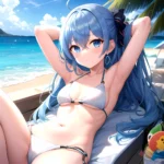 1girl Absurdres Arms Behind Head Bikini Blue Eyes Blue Hair Breasts Closed Mouth Hair Between Eyes Highres Hololive Hoshimachi S, 2648403342