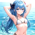 1girl Absurdres Arms Behind Head Bikini Blue Eyes Blue Hair Breasts Closed Mouth Hair Between Eyes Highres Hololive Hoshimachi S, 2896929902