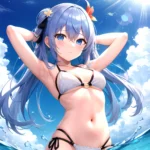 1girl Absurdres Arms Behind Head Bikini Blue Eyes Blue Hair Breasts Closed Mouth Hair Between Eyes Highres Hololive Hoshimachi S, 3209431102