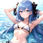 1girl Absurdres Arms Behind Head Bikini Blue Eyes Blue Hair Breasts Closed Mouth Hair Between Eyes Highres Hololive Hoshimachi S, 3232654628