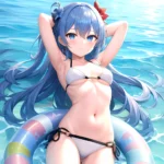 1girl Absurdres Arms Behind Head Bikini Blue Eyes Blue Hair Breasts Closed Mouth Hair Between Eyes Highres Hololive Hoshimachi S, 3488136660