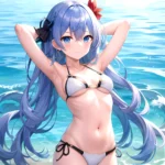 1girl Absurdres Arms Behind Head Bikini Blue Eyes Blue Hair Breasts Closed Mouth Hair Between Eyes Highres Hololive Hoshimachi S, 3537172513