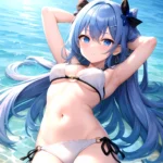1girl Absurdres Arms Behind Head Bikini Blue Eyes Blue Hair Breasts Closed Mouth Hair Between Eyes Highres Hololive Hoshimachi S, 3677233639