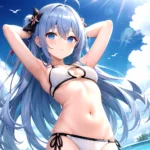 1girl Absurdres Arms Behind Head Bikini Blue Eyes Blue Hair Breasts Closed Mouth Hair Between Eyes Highres Hololive Hoshimachi S, 4181387395
