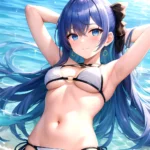 1girl Absurdres Arms Behind Head Bikini Blue Eyes Blue Hair Breasts Closed Mouth Hair Between Eyes Highres Hololive Hoshimachi S, 593753069