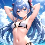 1girl Absurdres Arms Behind Head Bikini Blue Eyes Blue Hair Breasts Closed Mouth Hair Between Eyes Highres Hololive Hoshimachi S, 739138977