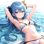 1girl Absurdres Arms Behind Head Bikini Blue Eyes Blue Hair Breasts Closed Mouth Hair Between Eyes Highres Hololive Hoshimachi S, 805356759