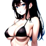 1girl O Absurdres Bikini Black Bikini Black Hair Blue Eyes Breasts Cleavage Collarbone Commentary Request Highres Large Breasts, 1075506427