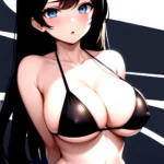 1girl O Absurdres Bikini Black Bikini Black Hair Blue Eyes Breasts Cleavage Collarbone Commentary Request Highres Large Breasts, 1109368824