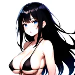 1girl O Absurdres Bikini Black Bikini Black Hair Blue Eyes Breasts Cleavage Collarbone Commentary Request Highres Large Breasts, 1169104099