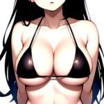 1girl O Absurdres Bikini Black Bikini Black Hair Blue Eyes Breasts Cleavage Collarbone Commentary Request Highres Large Breasts, 1650582396