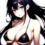 1girl O Absurdres Bikini Black Bikini Black Hair Blue Eyes Breasts Cleavage Collarbone Commentary Request Highres Large Breasts, 1741735115