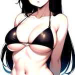1girl O Absurdres Bikini Black Bikini Black Hair Blue Eyes Breasts Cleavage Collarbone Commentary Request Highres Large Breasts, 1987801562