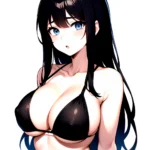 1girl O Absurdres Bikini Black Bikini Black Hair Blue Eyes Breasts Cleavage Collarbone Commentary Request Highres Large Breasts, 2148216090