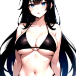 1girl O Absurdres Bikini Black Bikini Black Hair Blue Eyes Breasts Cleavage Collarbone Commentary Request Highres Large Breasts, 2521475708