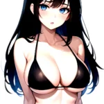 1girl O Absurdres Bikini Black Bikini Black Hair Blue Eyes Breasts Cleavage Collarbone Commentary Request Highres Large Breasts, 286285190