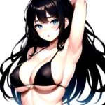 1girl O Absurdres Bikini Black Bikini Black Hair Blue Eyes Breasts Cleavage Collarbone Commentary Request Highres Large Breasts, 3132871160