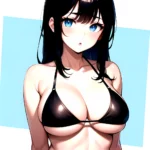 1girl O Absurdres Bikini Black Bikini Black Hair Blue Eyes Breasts Cleavage Collarbone Commentary Request Highres Large Breasts, 3218107846