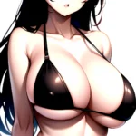 1girl O Absurdres Bikini Black Bikini Black Hair Blue Eyes Breasts Cleavage Collarbone Commentary Request Highres Large Breasts, 3365217247