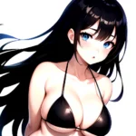 1girl O Absurdres Bikini Black Bikini Black Hair Blue Eyes Breasts Cleavage Collarbone Commentary Request Highres Large Breasts, 3650158656