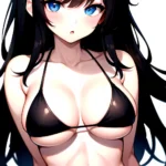 1girl O Absurdres Bikini Black Bikini Black Hair Blue Eyes Breasts Cleavage Collarbone Commentary Request Highres Large Breasts, 3700923717