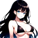 1girl O Absurdres Bikini Black Bikini Black Hair Blue Eyes Breasts Cleavage Collarbone Commentary Request Highres Large Breasts, 3873138750