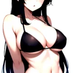 1girl O Absurdres Bikini Black Bikini Black Hair Blue Eyes Breasts Cleavage Collarbone Commentary Request Highres Large Breasts, 3897755907