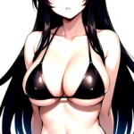 1girl O Absurdres Bikini Black Bikini Black Hair Blue Eyes Breasts Cleavage Collarbone Commentary Request Highres Large Breasts, 391331468