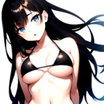 1girl O Absurdres Bikini Black Bikini Black Hair Blue Eyes Breasts Cleavage Collarbone Commentary Request Highres Large Breasts, 4058009270