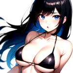 1girl O Absurdres Bikini Black Bikini Black Hair Blue Eyes Breasts Cleavage Collarbone Commentary Request Highres Large Breasts, 4178242235