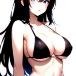 1girl O Absurdres Bikini Black Bikini Black Hair Blue Eyes Breasts Cleavage Collarbone Commentary Request Highres Large Breasts, 4233284281