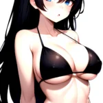 1girl O Absurdres Bikini Black Bikini Black Hair Blue Eyes Breasts Cleavage Collarbone Commentary Request Highres Large Breasts, 918602449