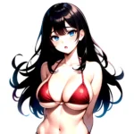 1girl O Absurdres Bikini Red Bikini Black Hair Blue Eyes Breasts Cleavage Collarbone Commentary Request Highres Large Breasts Lo, 1025503534