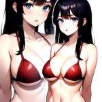 1girl O Absurdres Bikini Red Bikini Black Hair Blue Eyes Breasts Cleavage Collarbone Commentary Request Highres Large Breasts Lo, 1177257805