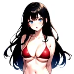 1girl O Absurdres Bikini Red Bikini Black Hair Blue Eyes Breasts Cleavage Collarbone Commentary Request Highres Large Breasts Lo, 1559929161
