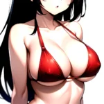 1girl O Absurdres Bikini Red Bikini Black Hair Blue Eyes Breasts Cleavage Collarbone Commentary Request Highres Large Breasts Lo, 1622687648