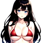 1girl O Absurdres Bikini Red Bikini Black Hair Blue Eyes Breasts Cleavage Collarbone Commentary Request Highres Large Breasts Lo, 1653712809