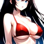1girl O Absurdres Bikini Red Bikini Black Hair Blue Eyes Breasts Cleavage Collarbone Commentary Request Highres Large Breasts Lo, 2012980177