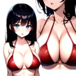 1girl O Absurdres Bikini Red Bikini Black Hair Blue Eyes Breasts Cleavage Collarbone Commentary Request Highres Large Breasts Lo, 2045000456