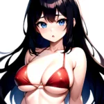 1girl O Absurdres Bikini Red Bikini Black Hair Blue Eyes Breasts Cleavage Collarbone Commentary Request Highres Large Breasts Lo, 2327726289