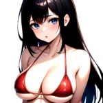 1girl O Absurdres Bikini Red Bikini Black Hair Blue Eyes Breasts Cleavage Collarbone Commentary Request Highres Large Breasts Lo, 2949604252