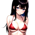 1girl O Absurdres Bikini Red Bikini Black Hair Blue Eyes Breasts Cleavage Collarbone Commentary Request Highres Large Breasts Lo, 32292711
